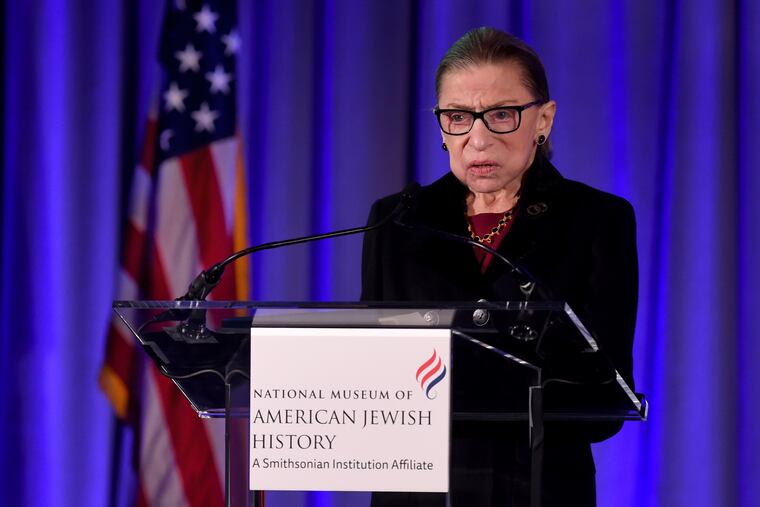 U.S. Supreme Court associate justice Ruth Bader Ginsburg speaks after she is inducted into the National Museum of American Jewish History's Only in America Gallery Dec. 19, 2019.