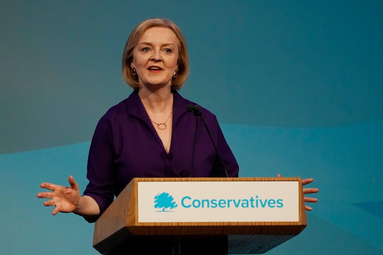 British lawmaker Liz Truss speaks after winning the Conservative Party leadership contest at the Queen Elizabeth II Centre in London, Monday, Sept. 5, 2022. Liz Truss will become Britain's new Prime Minister after an audience with Britain's Queen Elizabeth II on Tuesday.