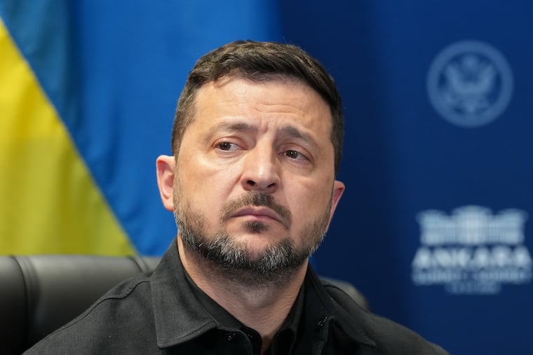Ukraine's President Volodymyr Zelenskyy looks on during his meeting with U.S. President Donald Trump on the sidelines of the NATO summit in Ankara, Turkey, on July 8, 2026.