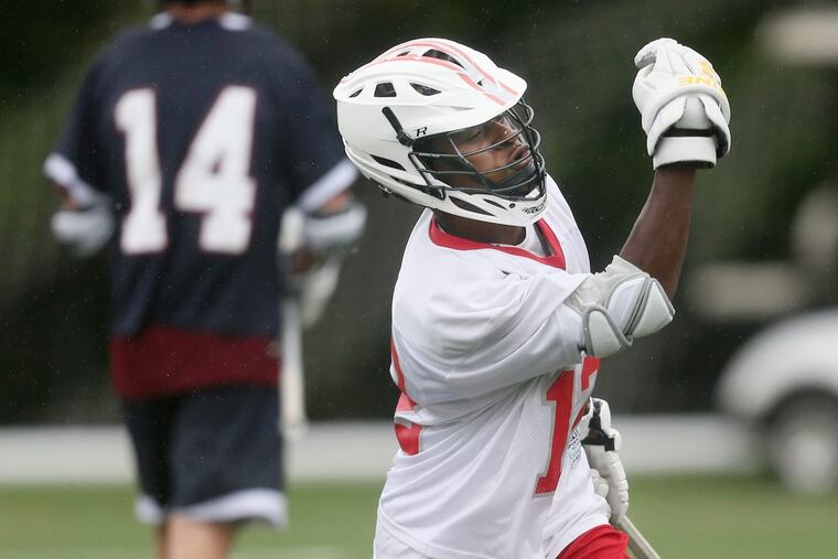 Lenape’s Bryce Reece celebrates a goal during the Indians’ shutout of Eastern.