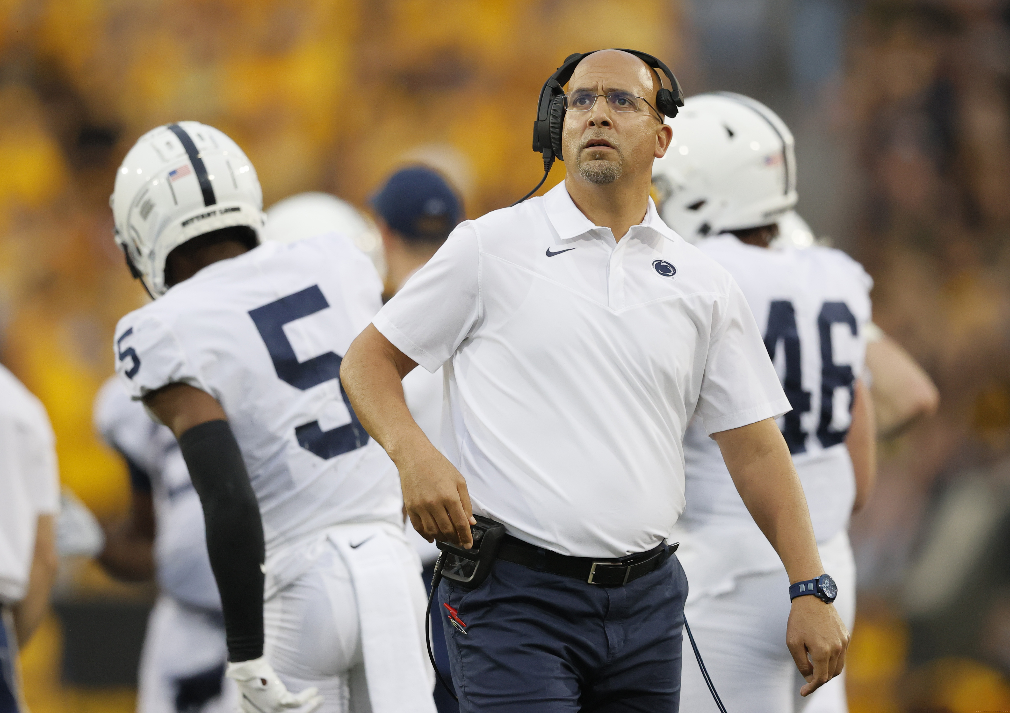 Penn State coach James Franklin looks at the scoreboard during the second half of the loss at Iowa.