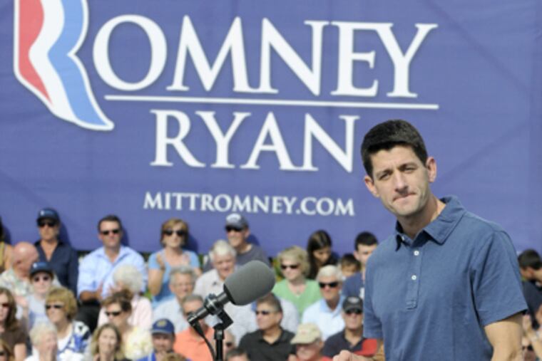 Republican vice presidential candidate, Rep. Paul Ryan makes his first Pennsylvania swing since joining the Romney ticket at a rally outside the American Helicopter Museum & Education Center in West Chester, August 21, 2012. ( TOM GRALISH / Staff Photographer )