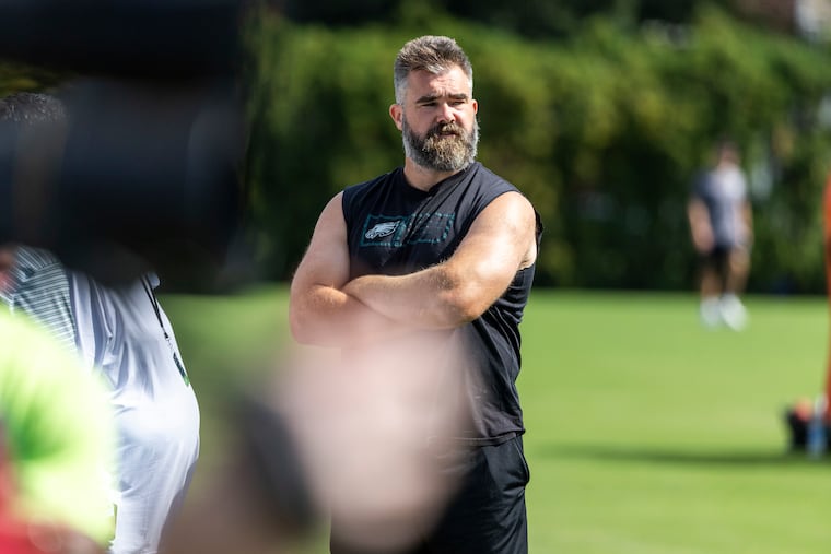 In addition to his ESPN role, Jason Kelce has been a constant presence at Eagles training camp this season.