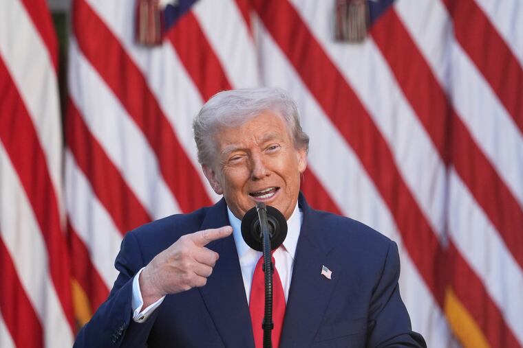 President Donald Trump speaks before posthumously awarding the Presidential Medal of Freedom to Charlie Kirk in the Rose Garden of the White House on Oct. 14.
