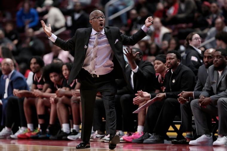 Andre Noble coaching Imhotep in the state final vs. Central Dauphin.