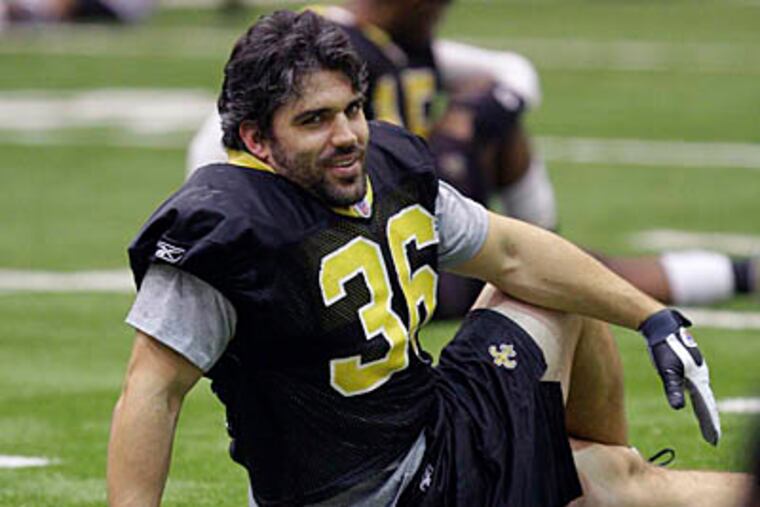 Saints fullback Kyle Eckel, a Haverford native, was released by the Eagles just before this season. (AP Photo/Bill Haber)