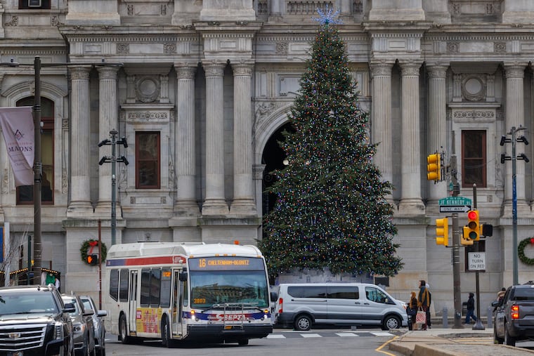 Route 16 bus going north on Broad Street above City Hall on Monday, December 8, 2025.