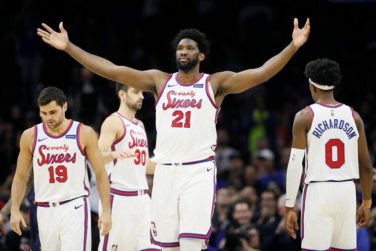 Philadelphia 76ers' Joel Embiid (21) is doubtful against the Brooklyn Nets.