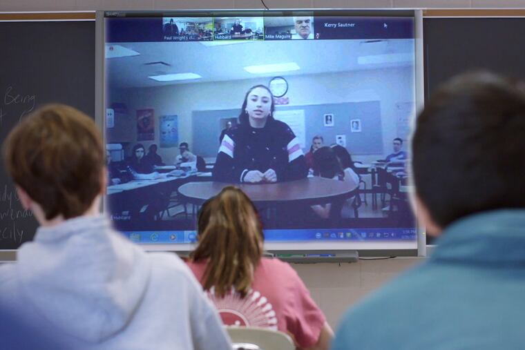 Grace Narkum, a student from Hubbard High School in Hubbard, Ohio, and her classmates participate in a National Constitution Center Peer-to-Peer Exchange with students from Radnor High School in Wayne in March 2019.