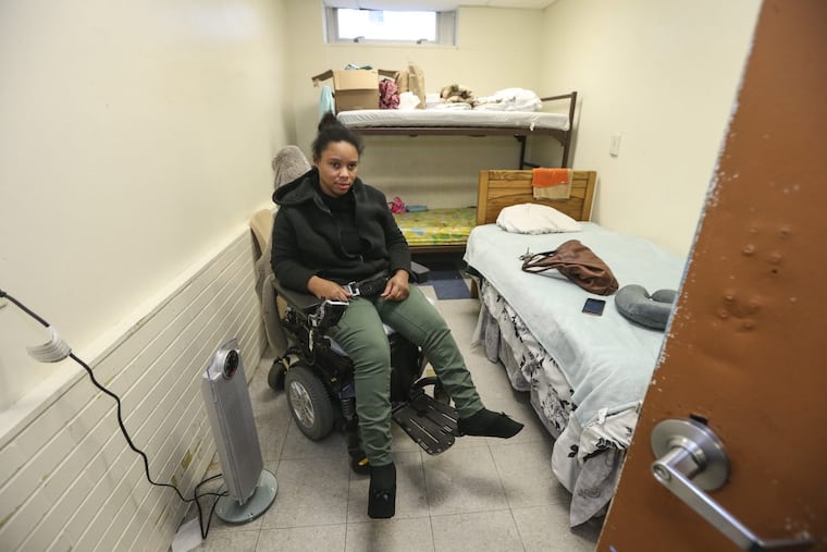 Leola Howell has cerebral palsy, requires 16 hours of professional care a day and is wheelchair bound. She took shelter at one of the city’s family homeless shelters Stenton Family Manor. However, the shelter is not well-equipped to deal with her disability. Friday, February 23, 2018. STEVEN M. FALK / Staff Photographer