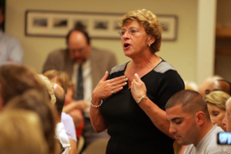 Kathy Weber of Towamencin speaks at a meeting with the Turnpike Commission about the effect of the Northeast Extension widening project.