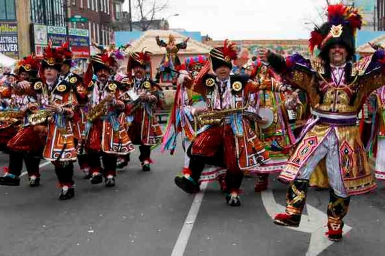 The Fralinger String Band struts up Broad Street. Fralinger finished fourth among the string bands, behind Quaker City, Ferko, and South Philadelphia. Its captain, Thomas D'Amore, placed third.