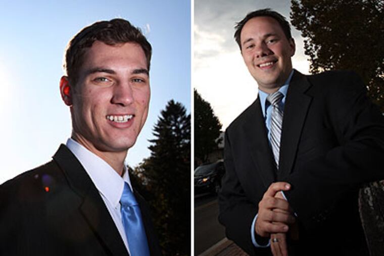 Josh Maxwell (left) and Nick Winkler (right) are both 26 and are Democratic candidates for mayor in Downingtown, Pa. (Laurence Kesterson / Staff Photographer)