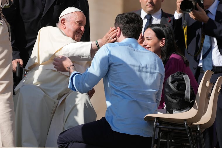 Pope Francis in St. Peter's Square at the Vatican on Oct. 11, 2023. The pope has formally approved allowing priests to bless same-sex couples, with a new document released on Monday, Dec. 18, 2023, explaining a radical change in Vatican policy by insisting that people seeking God’s love and mercy shouldn’t be subject to “an exhaustive moral analysis” to receive it.
