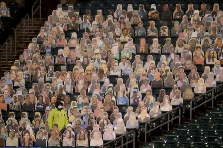 The cutouts of fans in the stands at the Linc could only silently boo the Eagles during Monday night's loss.