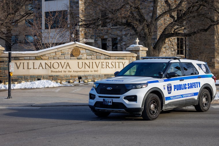 A Villanova safety officer on Lancaster Avenue, at the university campus on Jan. 22.