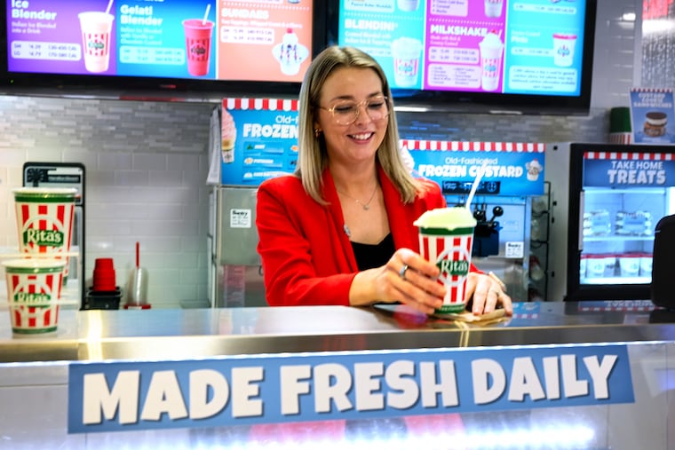 Stacey Miller Lare, a senior manager for Rita's, behind the training counter at the company's Bucks County headquarters.