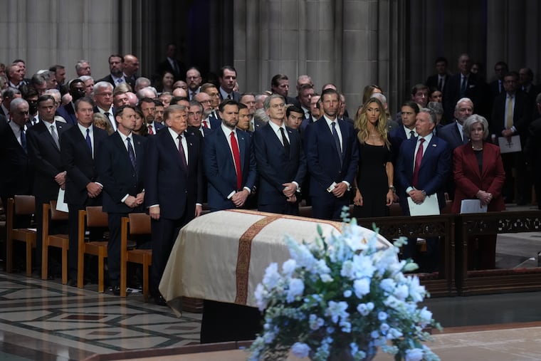 President Donald Trump, Vice President JD Vance, and other guests, attend the funeral of Sen. Lindsey Graham (R., S.C.) Tuesday July 28, 2026, at the Washington National Cathedral in Washington.