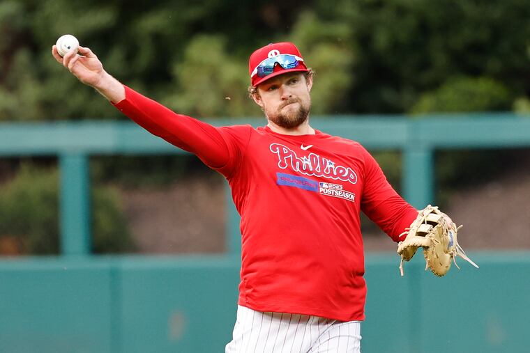 Injured Phillies first baseman Rhys Hoskins is hitting at the team's complex in Clearwater, Fla.