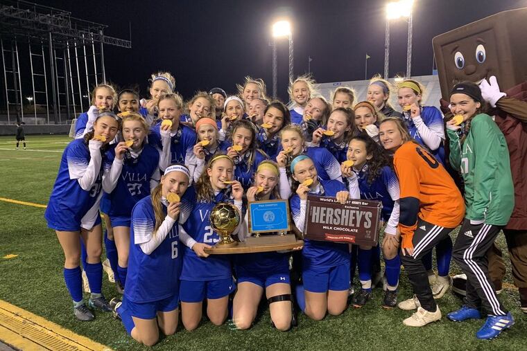 Villa Joseph Marie celebrates after beating Blue Mountain in the PIAA Class 3A final.