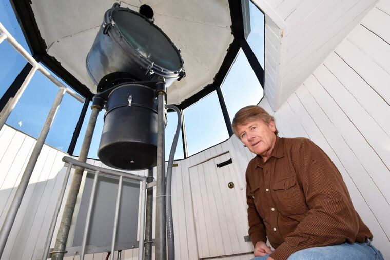 Steve Murray, Hereford Inlet Light House Keeper Sits At the Top of the Hereford Inlet Lighthouse in North Wildwood, NJ on November 20, 2017-Photo By Gregg Kohl