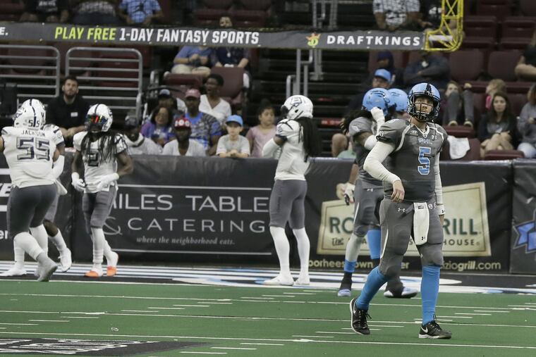 Soul quarterback Dan Raudabaugh walks off the field in the fourth quarter after Baltimore intercepted a Soul two-point conversion attempt.