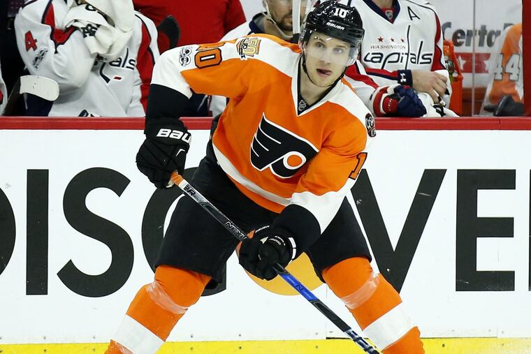 The Flyers’ Brayden Schenn skates with the puck against the Washington Capitals on Wednesday, February 22, 2017 in Philadelphia. Schenn was traded to St. Louis Friday night during the first round of the NHL draft.