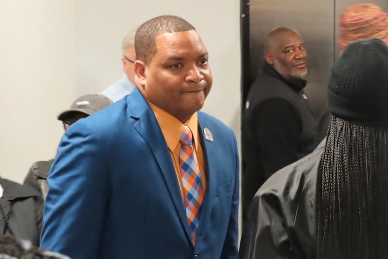 Atlantic City Mayor Marty Small greets people leaving a news conference on April after search warrants were executed at his home the previous week.