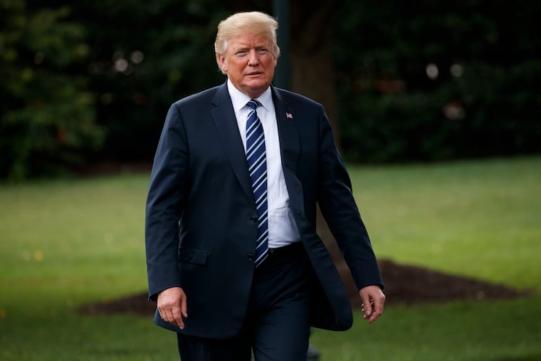 President Trump arrives for a tour during a "Made in America Product Showcase" at the White House on Monday.