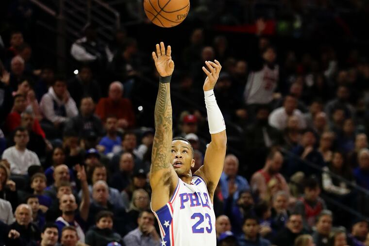 Sixers guard Trey Burke shooting l against the Charlotte Hornets on Nov. 11.