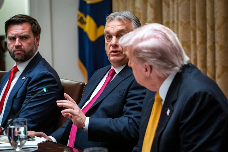 Hungarian Prime Minister Viktor Orbán (center) with Vice President JD Vance and President Donald Trump in November 2025.