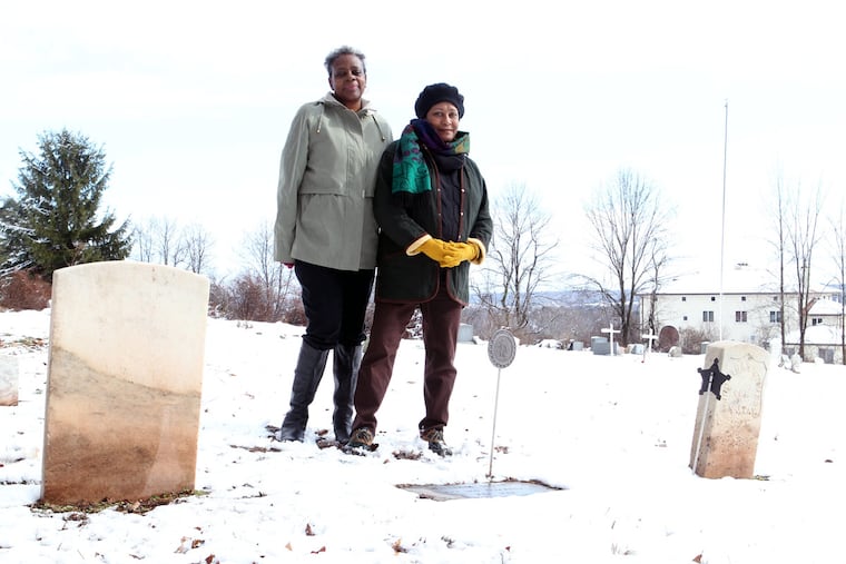 Elaine Buck and Beverly Mills (right) are trustees at Stoutsburg Cemetery, an African Amerian burial ground in Mercer County that includes graves of veterans from the Revolutionary and Civil Wars.