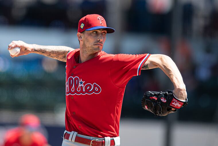 Connor Brogdon pitching for the Phillies against the Detroit Tigers last week.