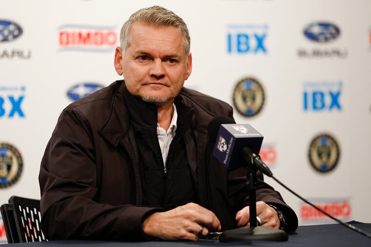 New Union manager Bradley Carnell meets with the media at a news conference Thursday at Subaru Park.