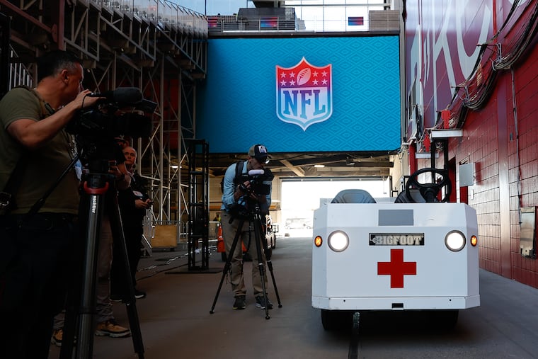 A medical cart on display for injured players during the health and safety tour for Super Bowl LVII at State Farm Stadium in Glendale, AZ on Thursday, February 9, 2023.