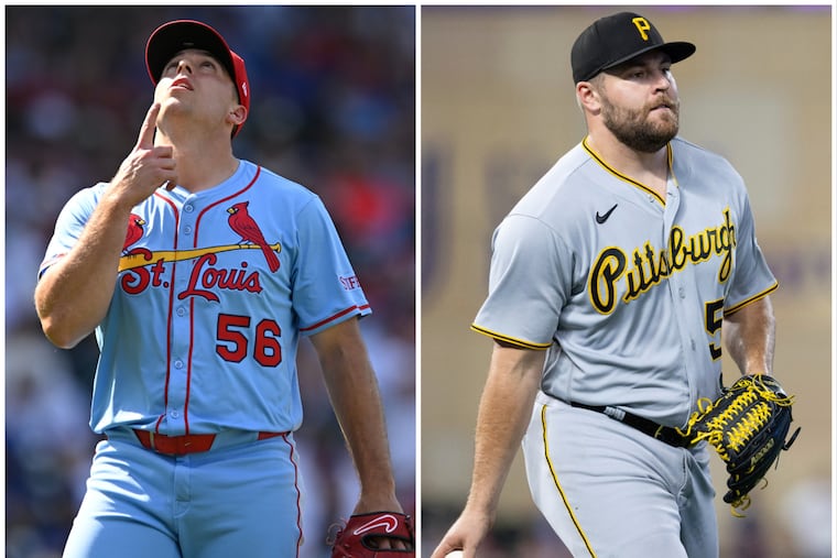 Closers Ryan Helsley, left, of the Cardinals and David Bednar of the Pirates could each be on the move this week before the trade deadline on Thursday.