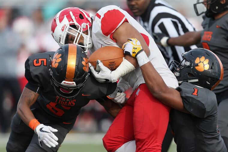Delsea junior Aidan Borguet ran for two touchdowns in 29-28 victory over Woodrow Wilson in South Jersey Group 3 title game.