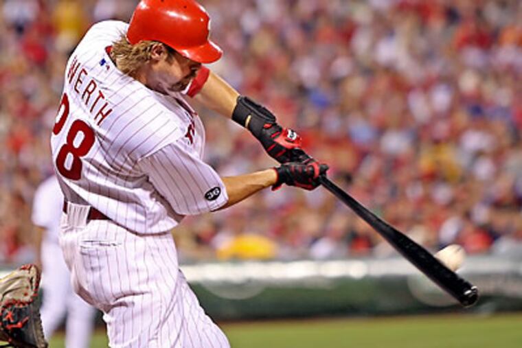 Jayson Werth connected for a two-run homer in the fifth inning of the Phillies' win, (Steven M. Falk/Staff Photographer)