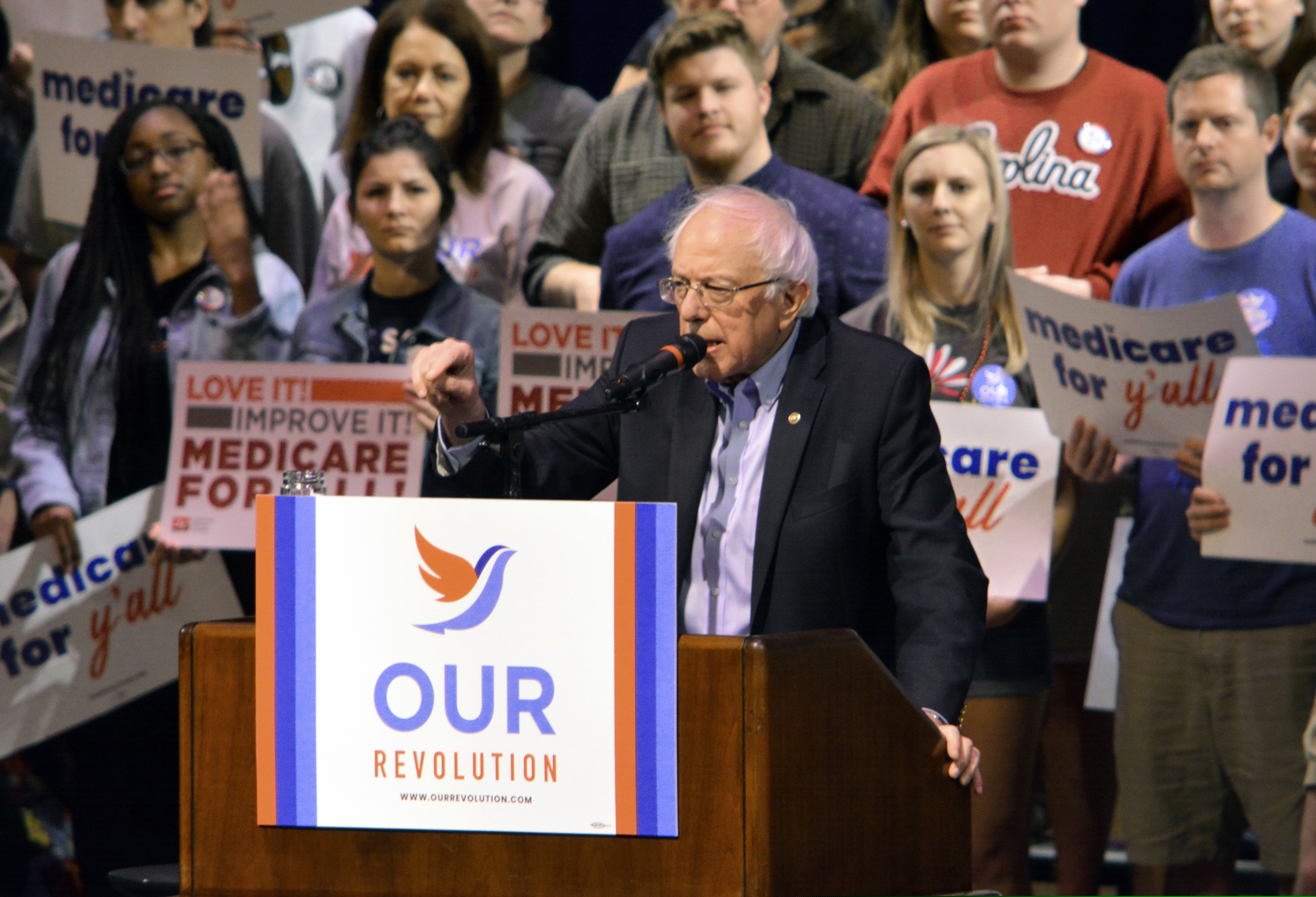 Vermont Sen. Bernie Sanders addresses supporters at a “Medicare for All” rally on Oct. 20, 2018, in Columbia, S.C. (AP Photo/Meg Kinnard).