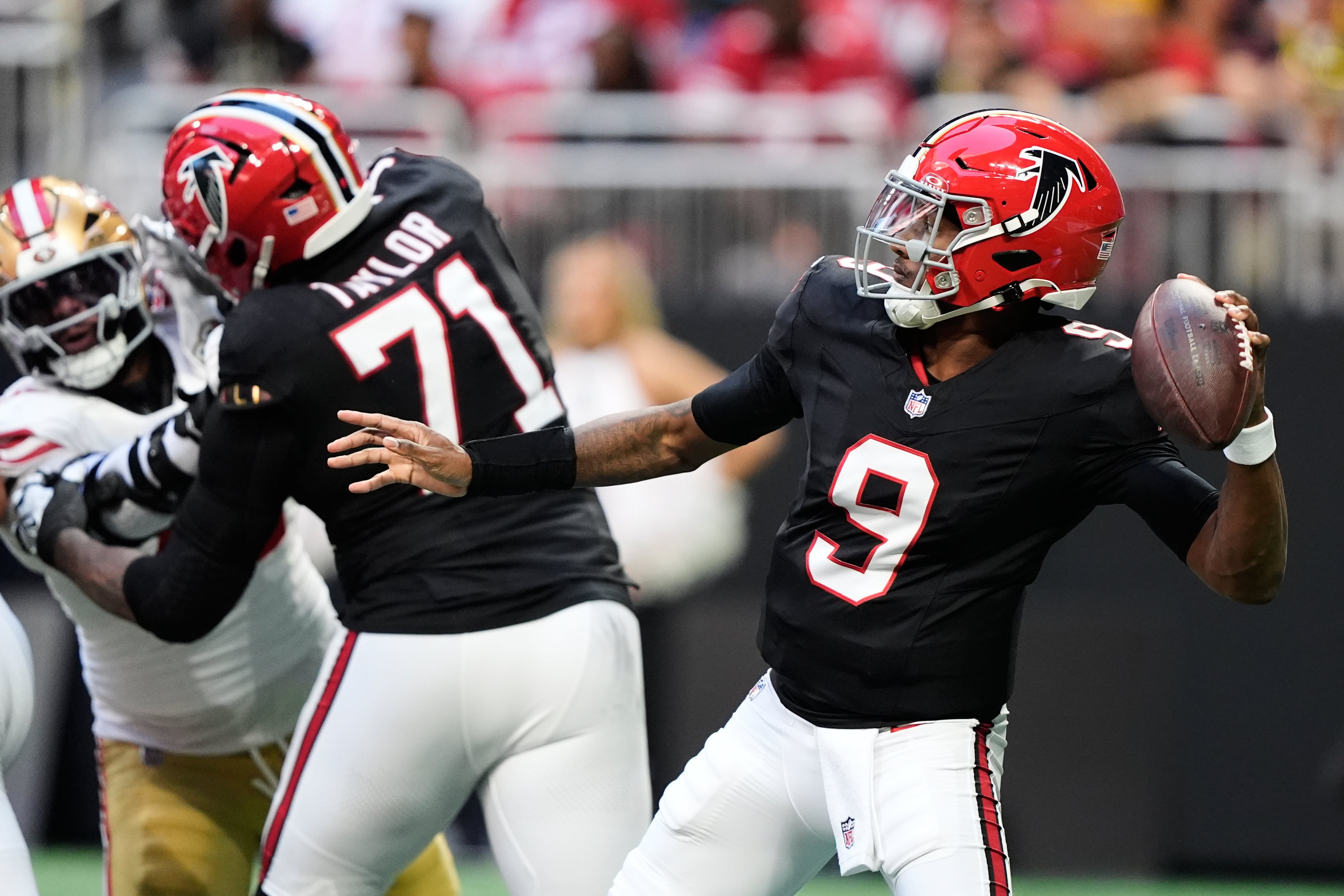 Michael Penix Jr. throws 3 TD passes, Falcons force 4 turnovers to give 49ers first loss, 29-20