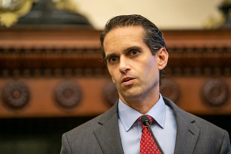 James Leonard, Commissioner of Records, speaks during a news conference on a new free online "Fraud Guard" tool to help fight deed fraud, at Philadelphia City Hall on Wednesday.
