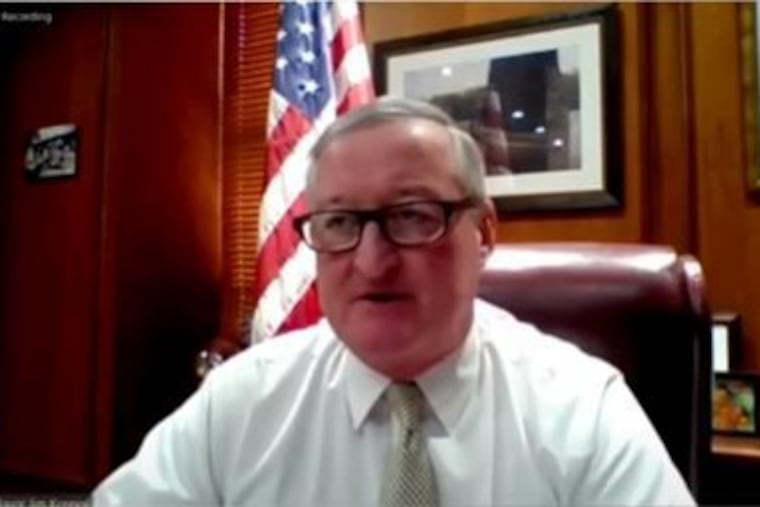A screen grab of Philadelphia Mayor Jim Kenney's daily COVID-19 news update on Monday shows his hair looking short and sharp.
