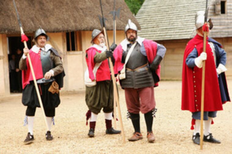 Period costumes were part of the display in Jamestown for the visit last week of Queen Elizabeth II. President Bush is to visit Sunday.