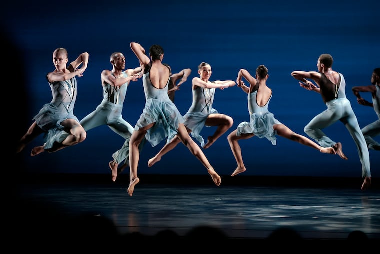 Philadanco dancers perform the world premiere of “Passing Through Stillness” during PHILADANCO! Explosive! at the Kimmel Center’s Perelman Theater in Philadelphia on Friday, April 17, 2026.