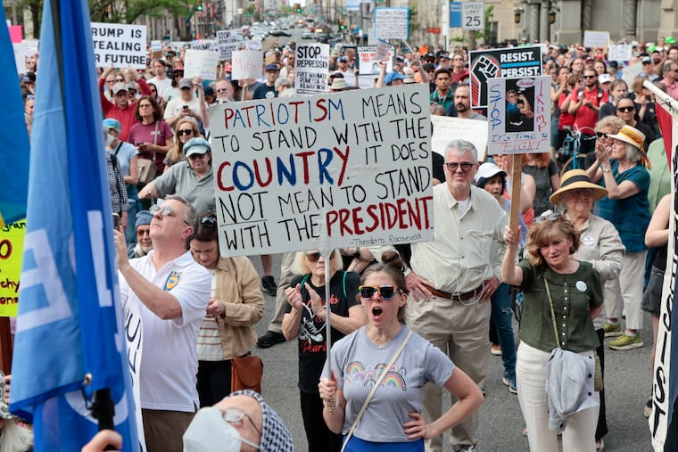People march following the “For the Workers, Not the Billionaires Rally" with Sen. Bernie Sanders Thursday, May 1, 2025, in Philadelphia.