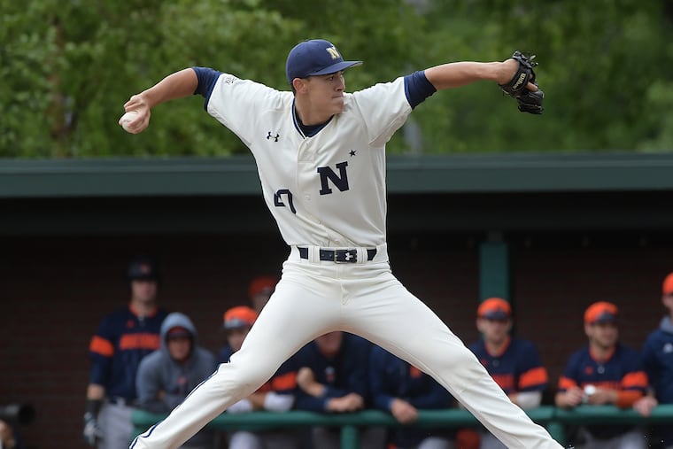 Noah Song pictured in 2017 pitching for Navy.