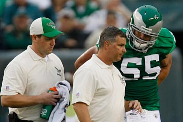 LB Stewart Bradley was evaluated for roughly 4 minutes after he suffered his injury. ( Michael S. Wirtz / Staff Photographer )