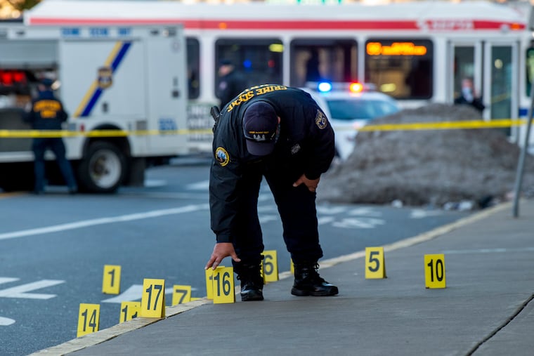 The scene outside SEPTA's Olney Transportation Center Feb. 16 after a gunman shot seven people there.