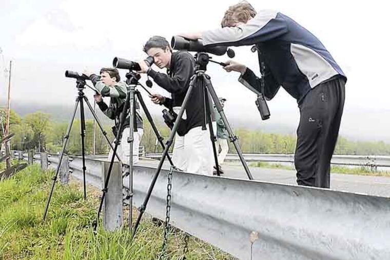 Nathaniel Sharp, 17, Ben Bussmann (captain), 18 and Austin Smith, 16 carefully scan a lake in North Jersey through their spotting scopes. (Photo by Kriston J. Bethel) (Kriston is correct, not Kristen) - Ben Bussmann is from Wayne, PA and is a graduating senior at Conestoga High School. Nathaniel Sharp is from Wallingford, PA and is in 11th grade at Strath Haven High School. Austin Smith is from Malvern, PA and is in 10th grade at Great Valley High School.