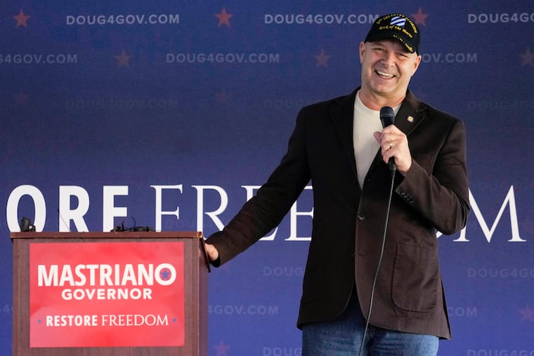 State Sen. Doug Mastriano speaks during an event at Crossing Vineyards and Winery in Newtown, Pa. during his campaign for governor in November 2022.